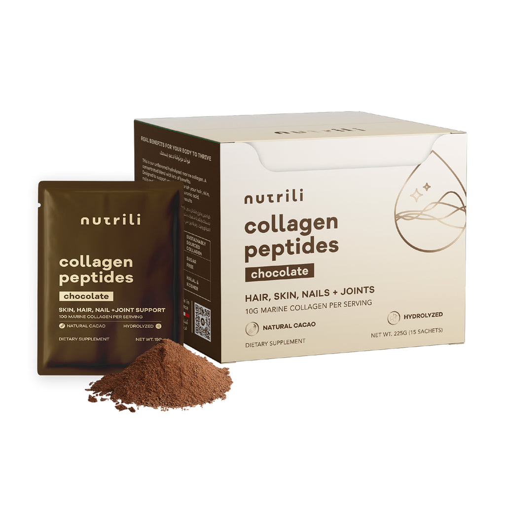 Nutrili Marine Collagen Peptides Powder, Promotes Hair, Nail, Skin, Bone and Joint Health Chocolate 15 Sachets
