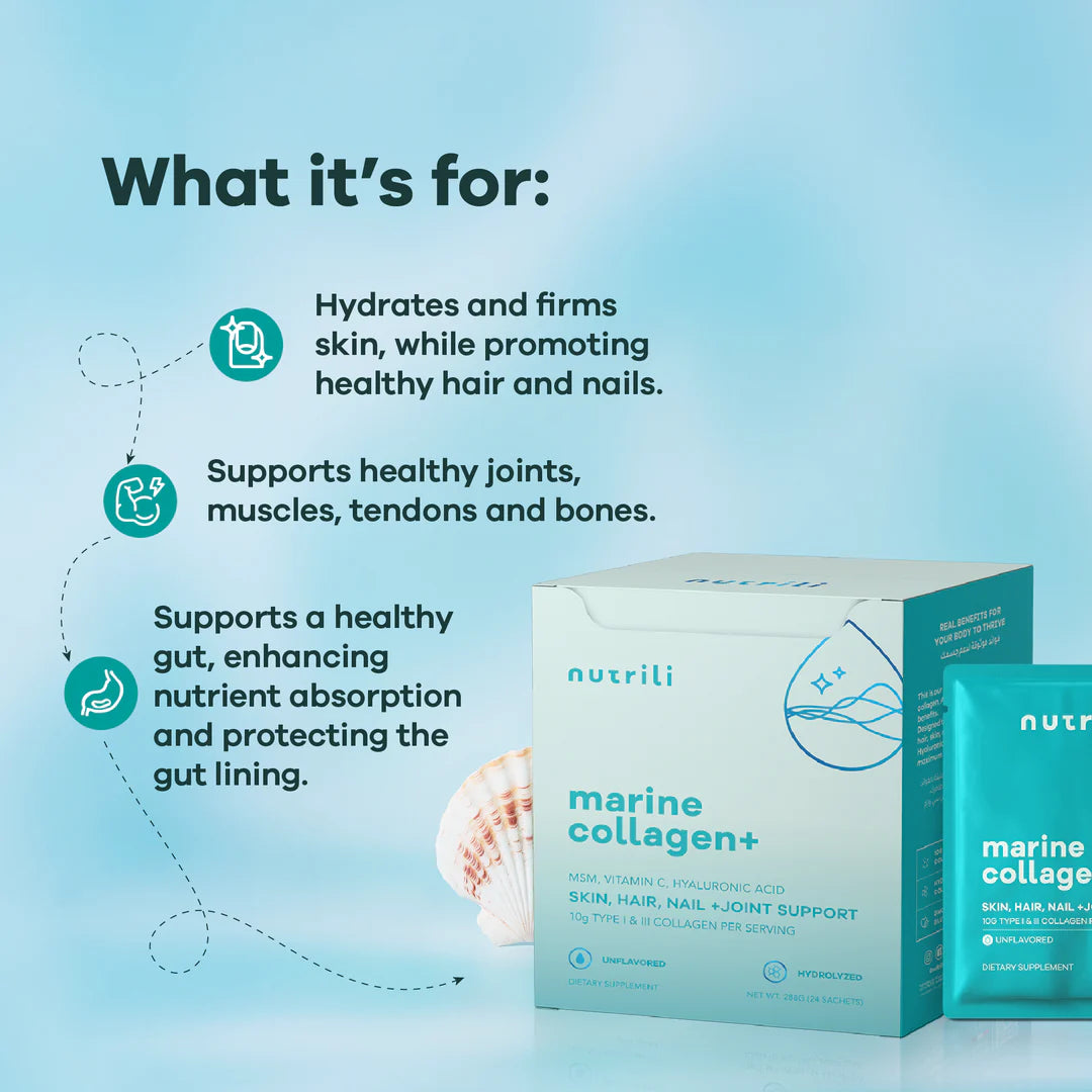 Nutrili Marine Collagen+ MSM, Hyaluronic Acid & Vitamin C Skin, Joint, Hair, Gut and Bone Health (15 Sachets)