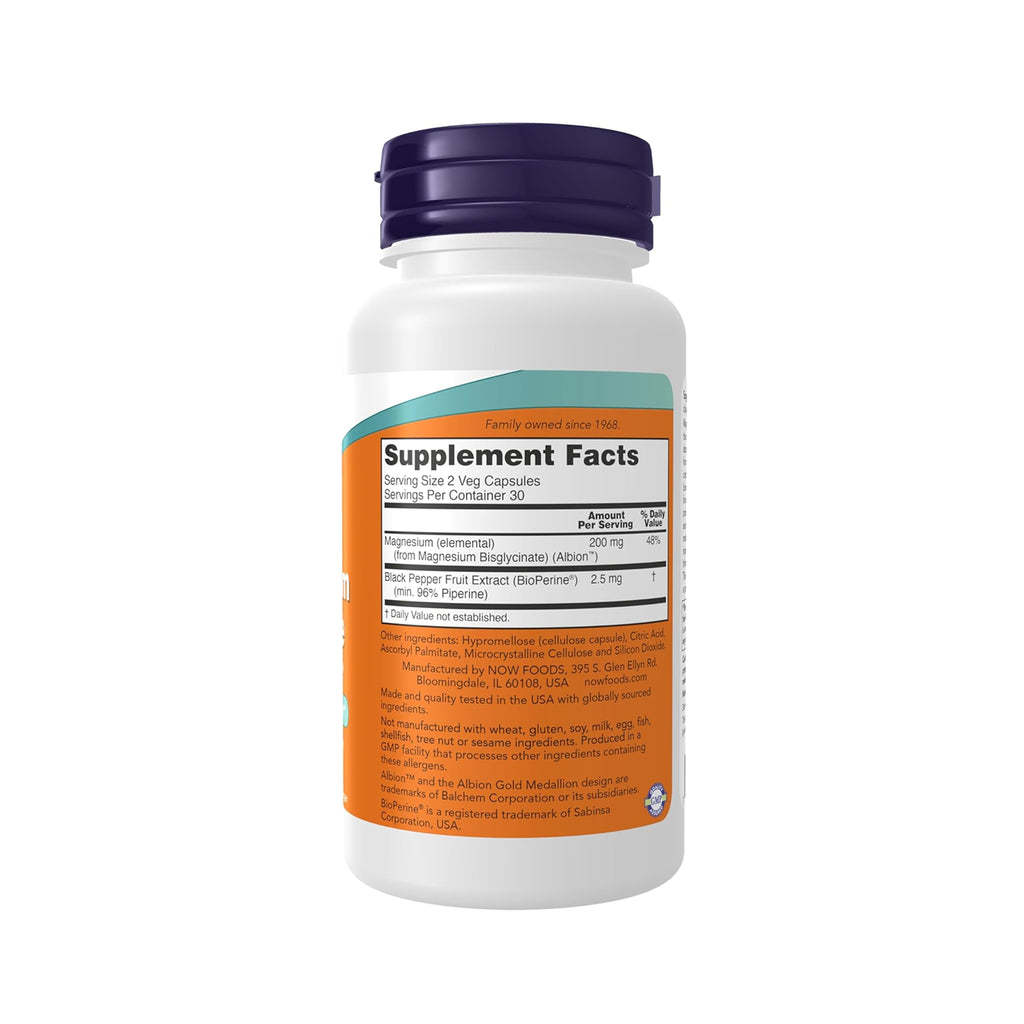 NOW Foods Magnesium Glycinate with BioPerine - 60 Veggie Capsules