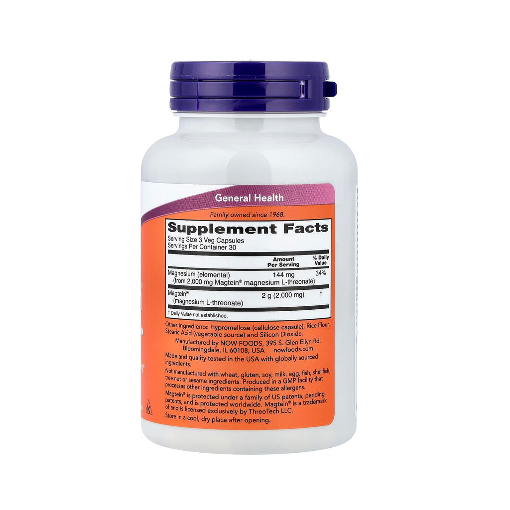 NOW Foods Magtein Magnesium L-Threonate - 90 Veg Capsules