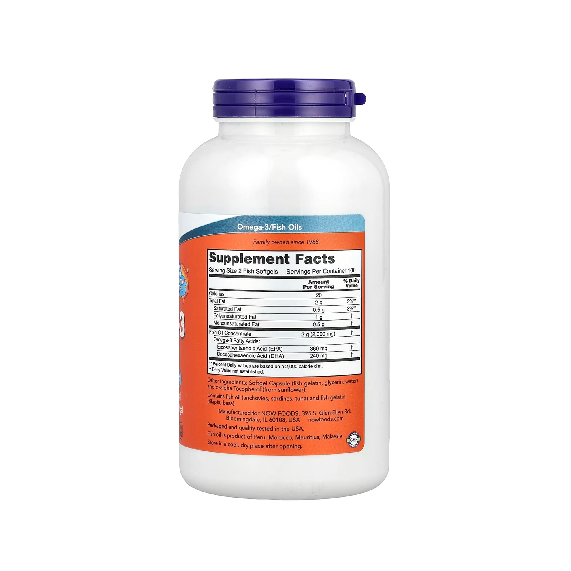 NOW Foods Omega-3 Molecularly Distilled Fish Oil 1000 mg - 200 Fish Softgels