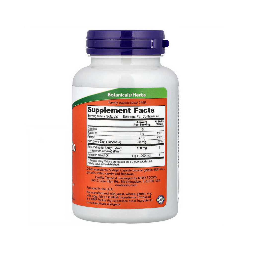 NOW Foods مستخلص Saw Palmetto مع زيت بذور اليقطين 320 ملغ - 90 كبسولة نباتية