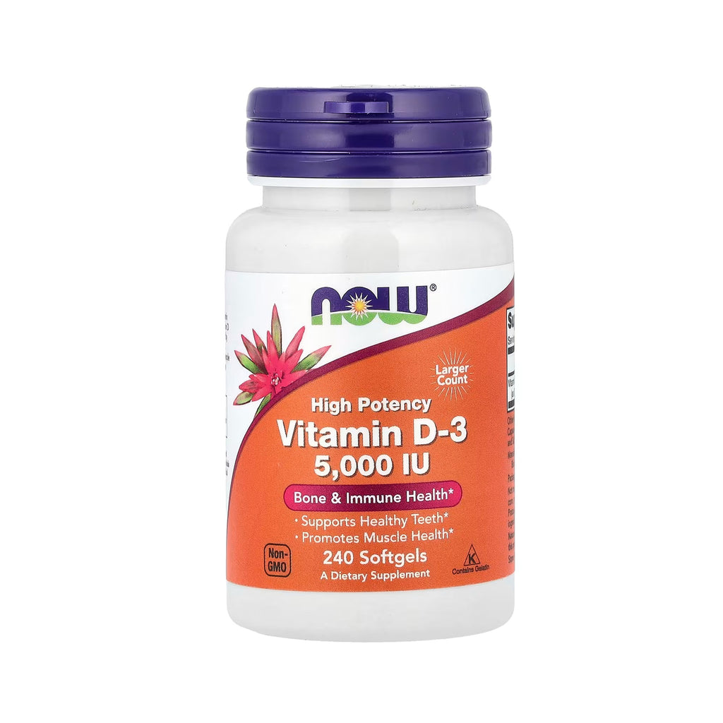 NOW Foods فيتامين D-3 5000 وحدة دولية - 240 كبسولة هلامية