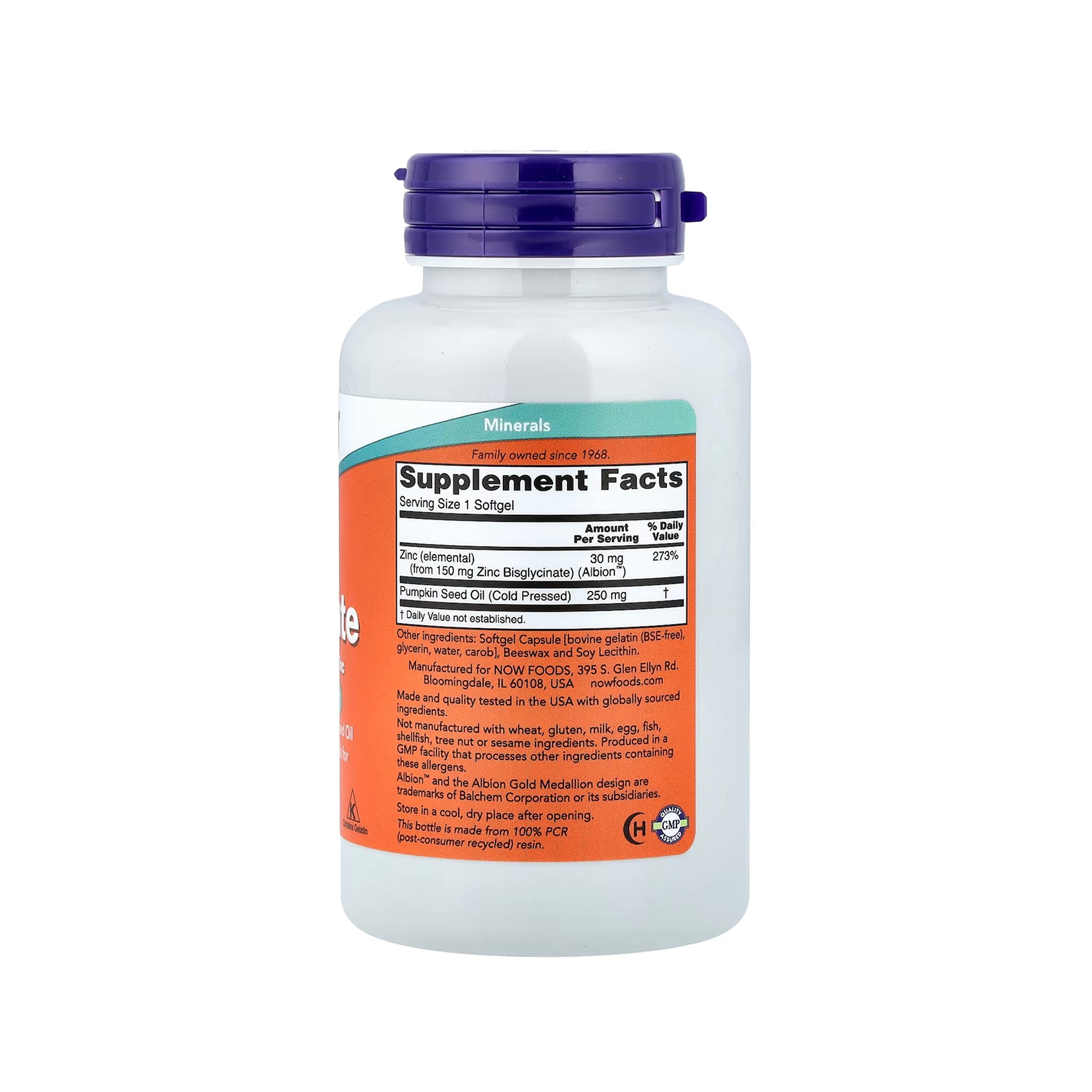 NOW Foods زنك جليسينات 30 ملغ - 120 كبسولة هلامية