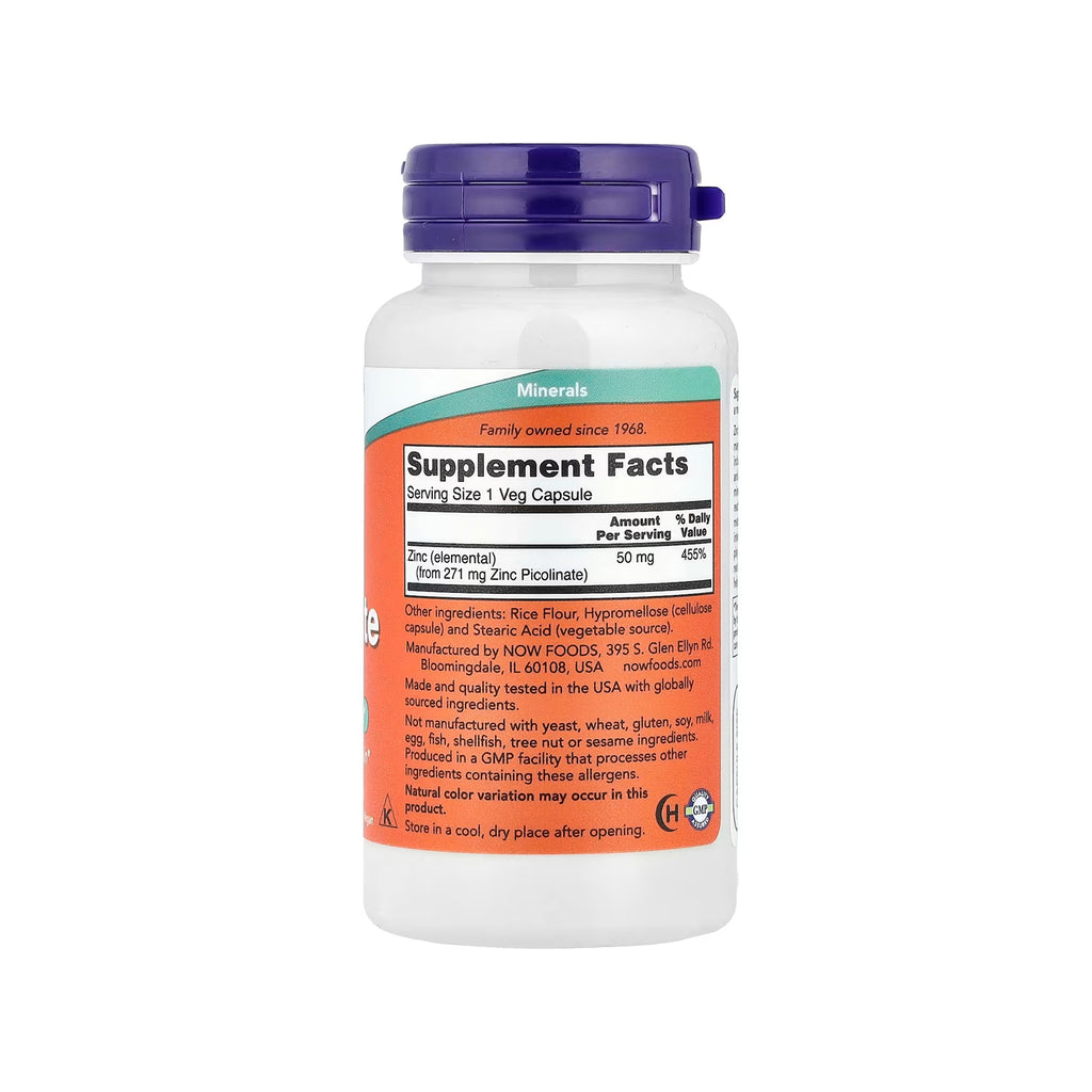 NOW Foods زنك بيكولينات 50 ملغ - 120 كبسولة نباتية