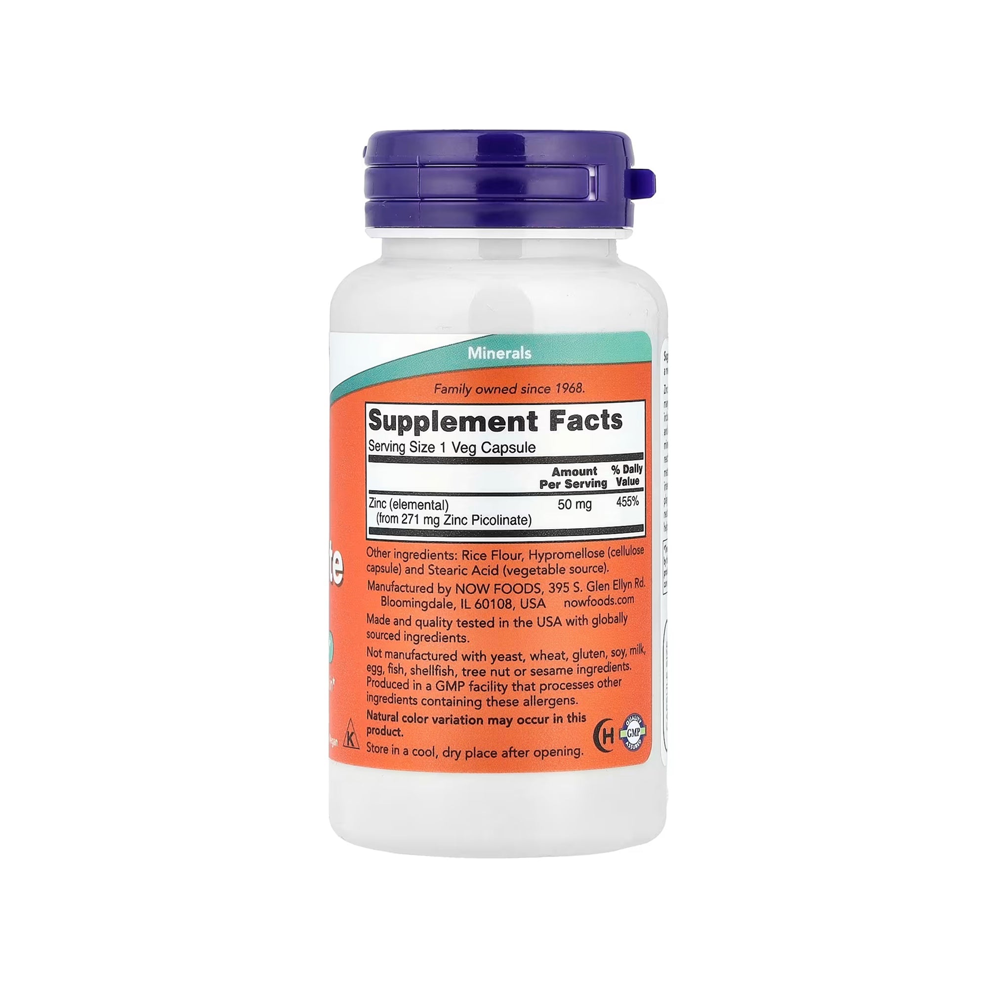 NOW Foods زنك بيكولينات 50 ملغ - 120 كبسولة نباتية