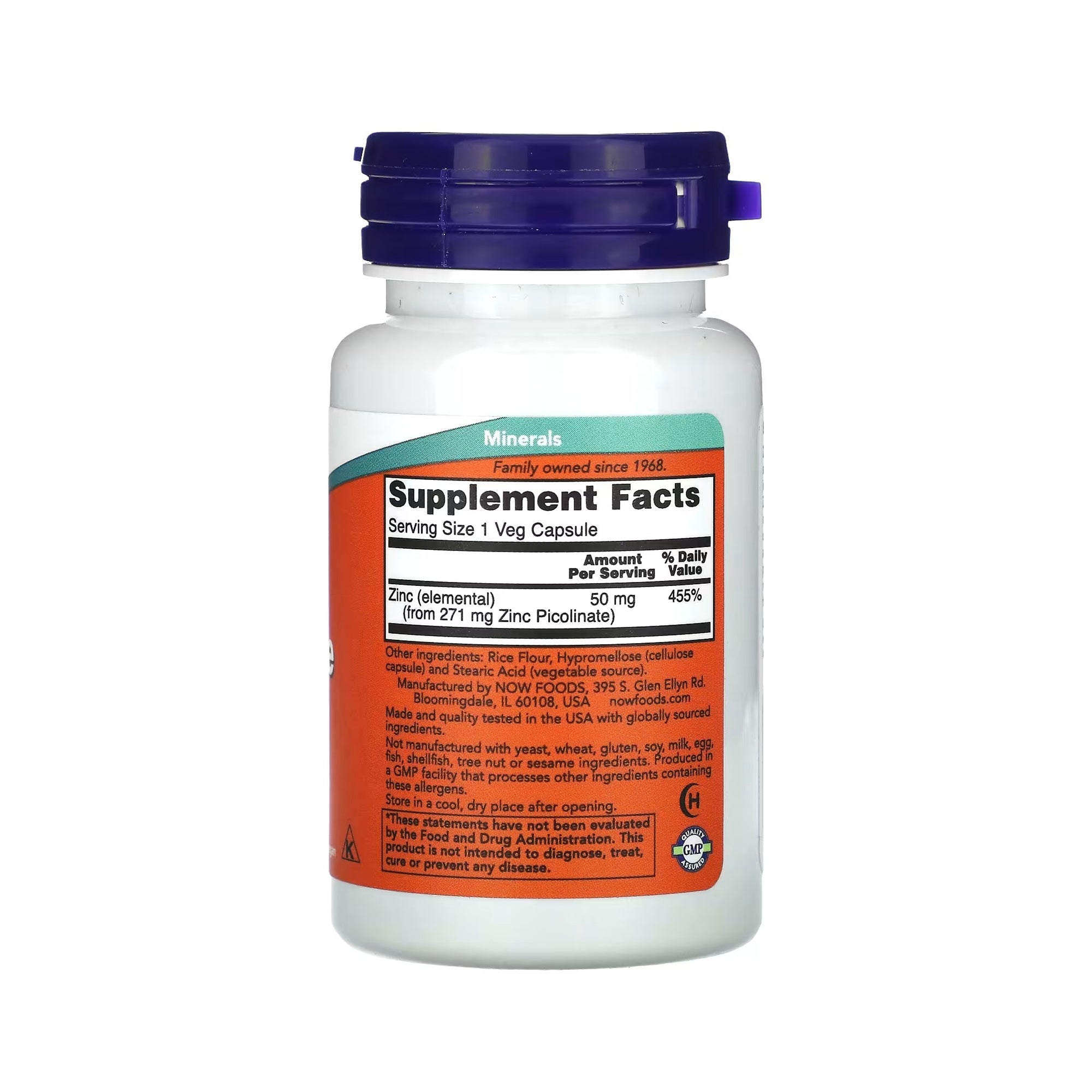 NOW Foods زنك بيكولينات 50 ملغ - 30 كبسولة نباتية
