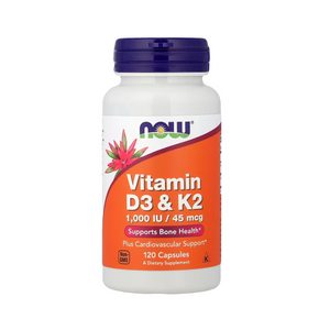 NOW Foods فيتامين D-3 وK-2 1000 وحدة دولية / 45 ميكروغرام - 120 كبسولة نباتية