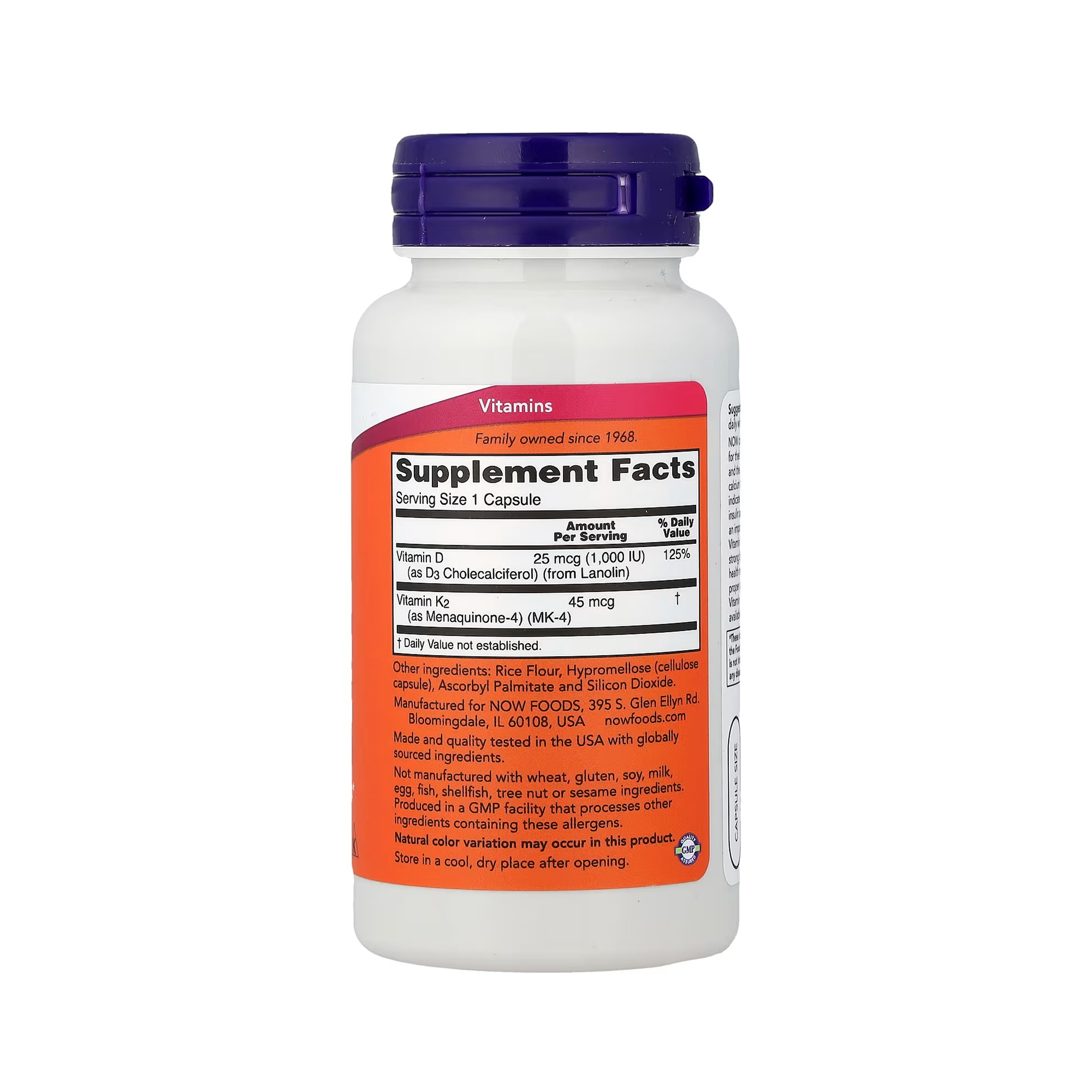 NOW Foods Vitamin D-3 & K-2 1000 IU / 45 mcg - 120 Veg Caps