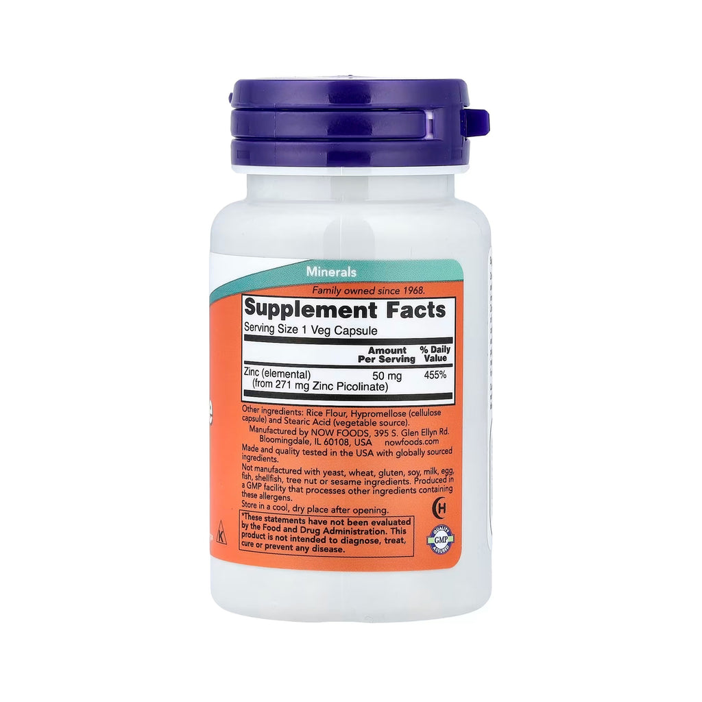 NOW Foods زنك بيكولينات 50 ملغ - 60 كبسولة نباتية