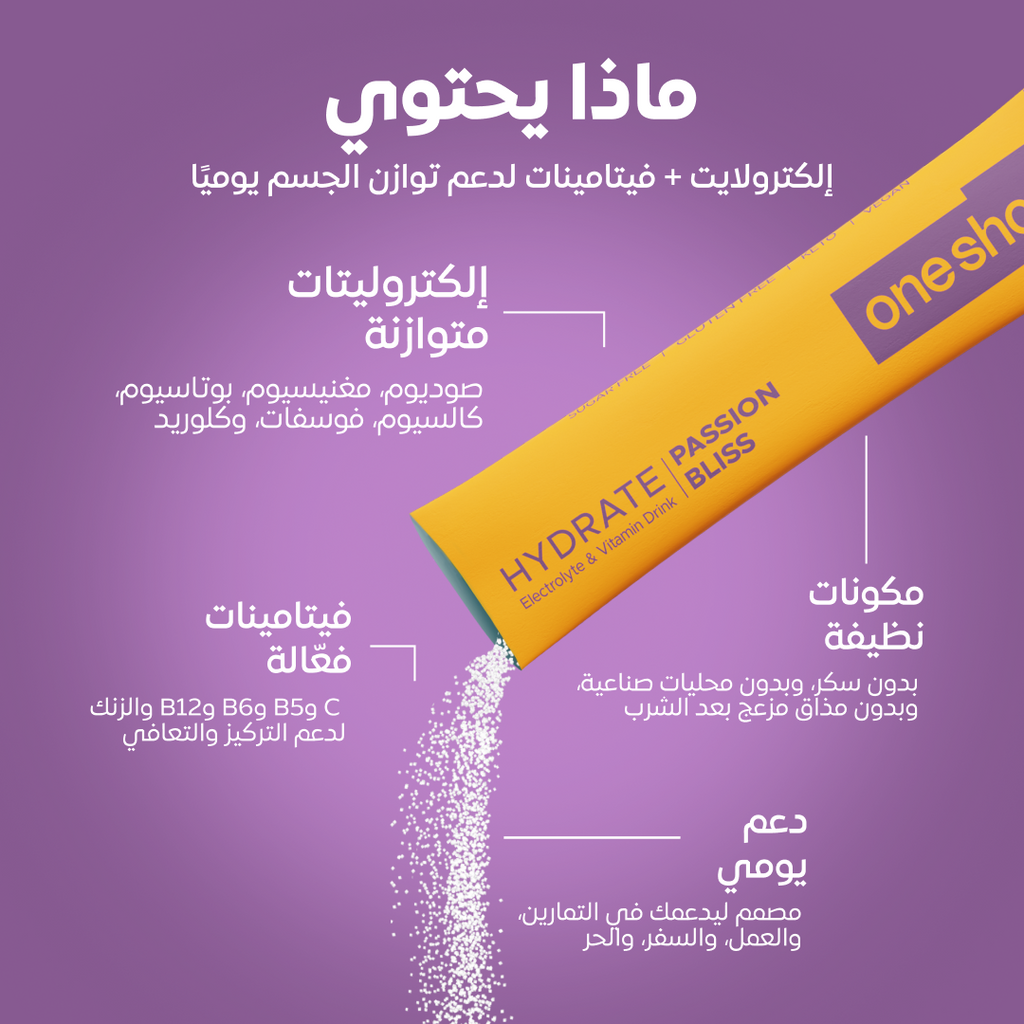 ون شوت هايدريت – مشروب إلكتروليت – باشن بليس (14 ظرفًا)