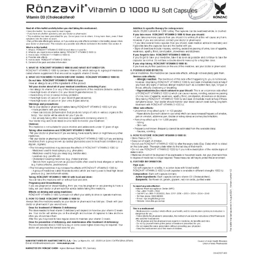Ronzavit Vitamin D3 1000 IU – 120 كبسولة | دعم يومي