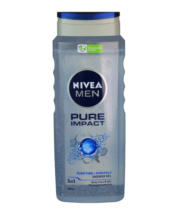 Nivea Pure Impact Shower Gel for Men – 500ml Refreshing Body Wash