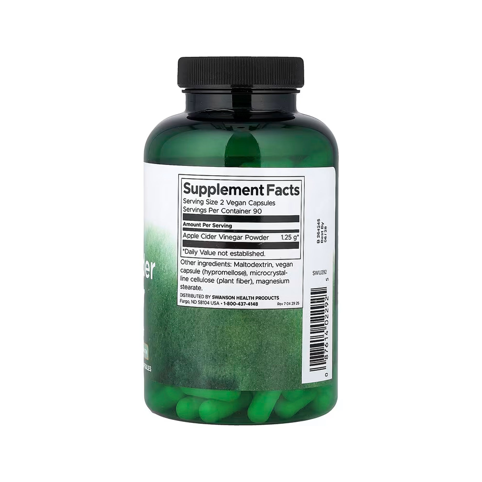 Swanson Apple Cider Vinegar Higher Strength 625 mg - 180 Vegan Caps