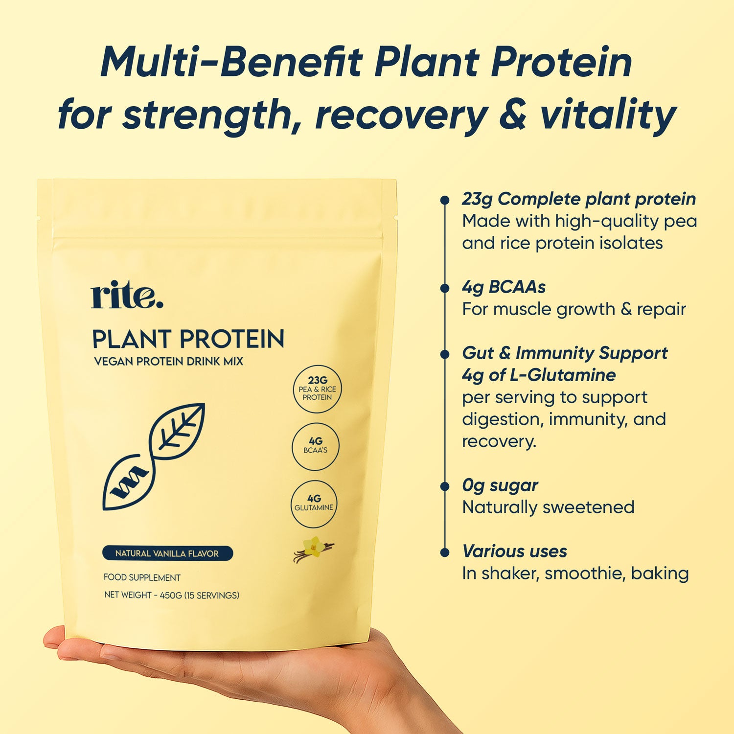 Rite Plant Protein Powder Vanilla Flavor 450g