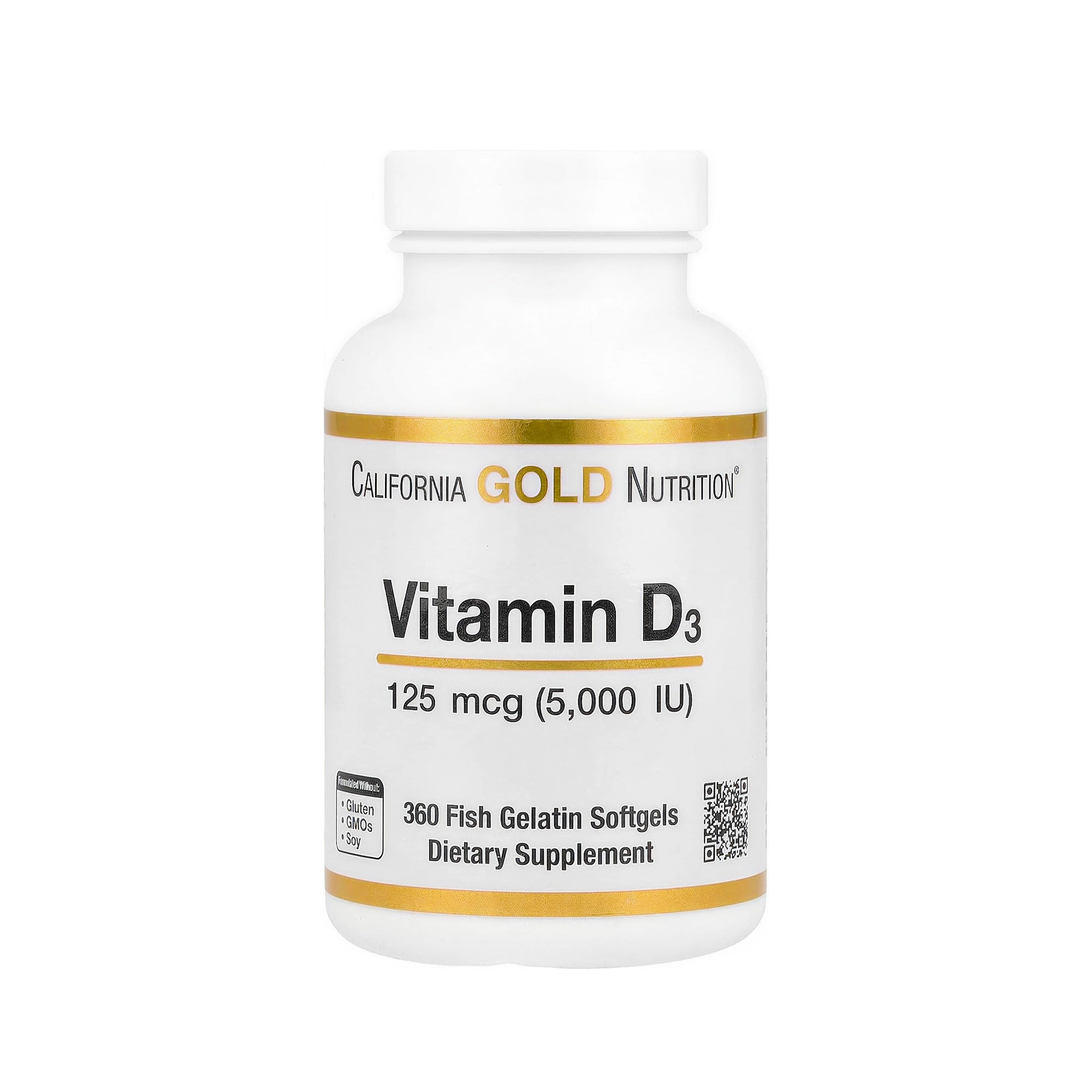 California Gold Nutrition Vitamin D3 5,000 IU (125 mcg) 360 Fish Gelatin Softgels