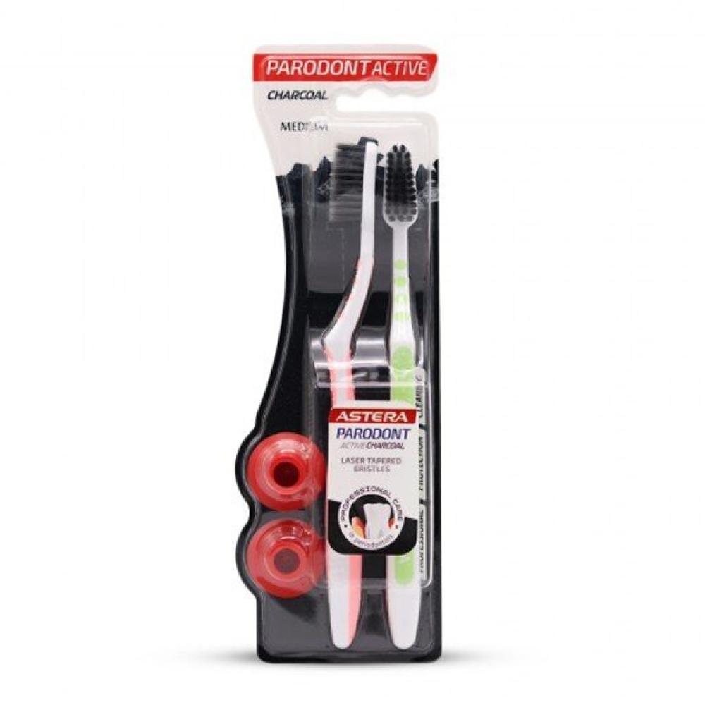Parodont active toothbrush 2pc charcoal medium bristles