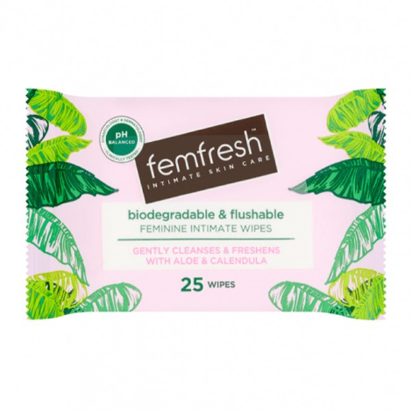 Fem fresh feminine wipes 25wipes soothing and refreshing with aloe vera and calendula