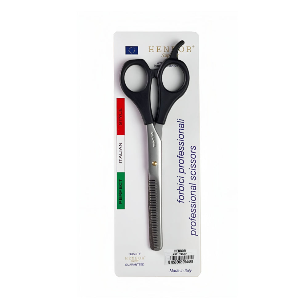 Henbor hair scissors hinbor academy line plastic serrated one side and finger rest size 6