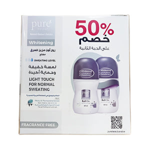 Pure beauty deodorant roll on 60ml whitening anti perspirant fragrance free kit pack (50% on second)
