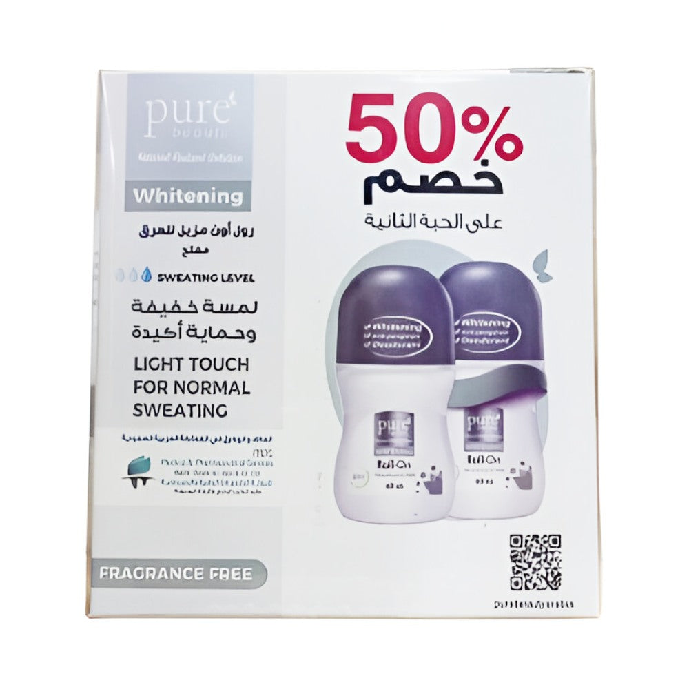 Pure beauty deodorant roll on 60ml whitening anti perspirant fragrance free kit pack (50% on second)