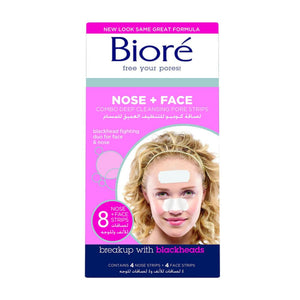 Biore Nose Strips 8pc To Clean Pores 4 For The Nose And 4+ For The Face