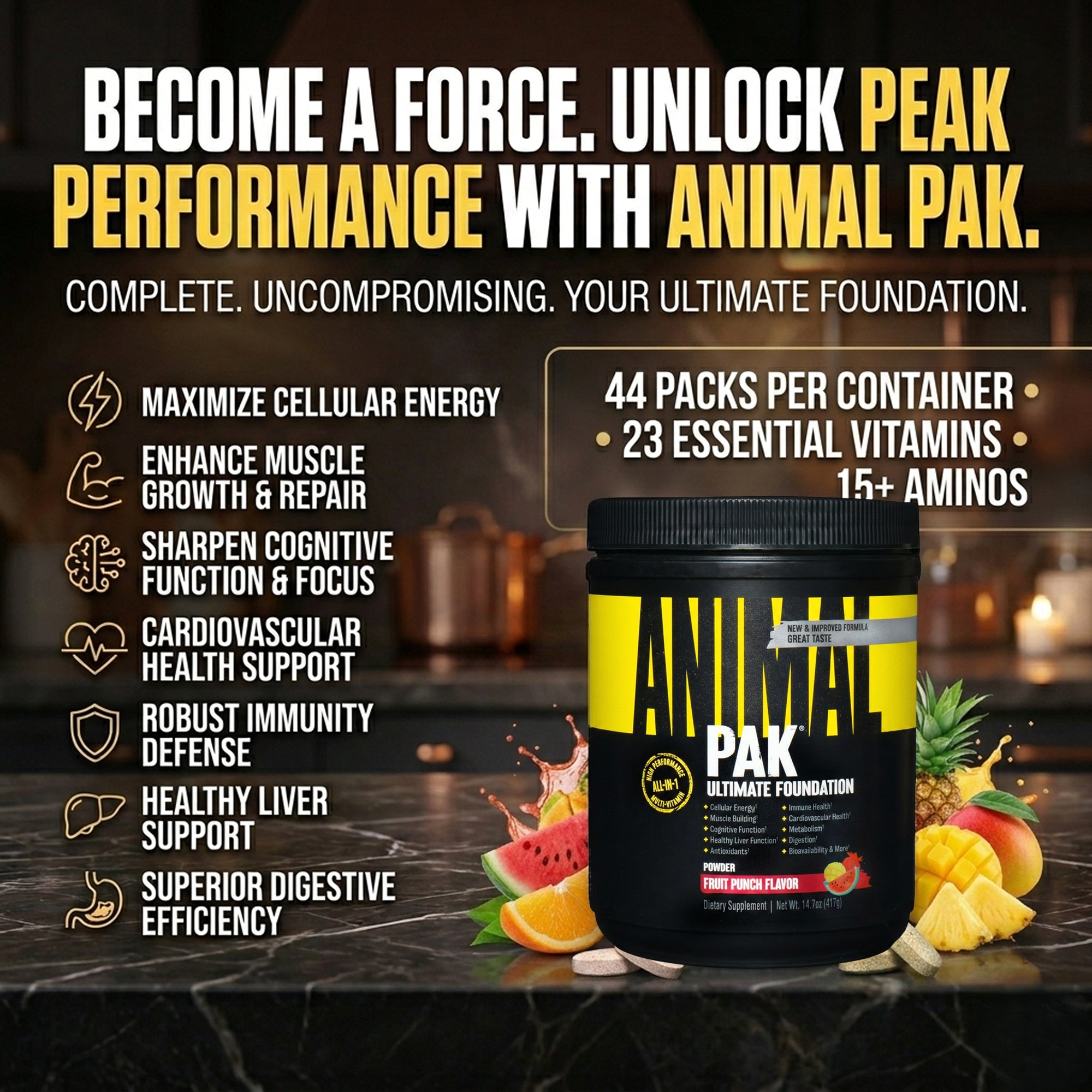 Animal Pak Multivitamin Powder - Fruit Punch Performance Supplement 417g
