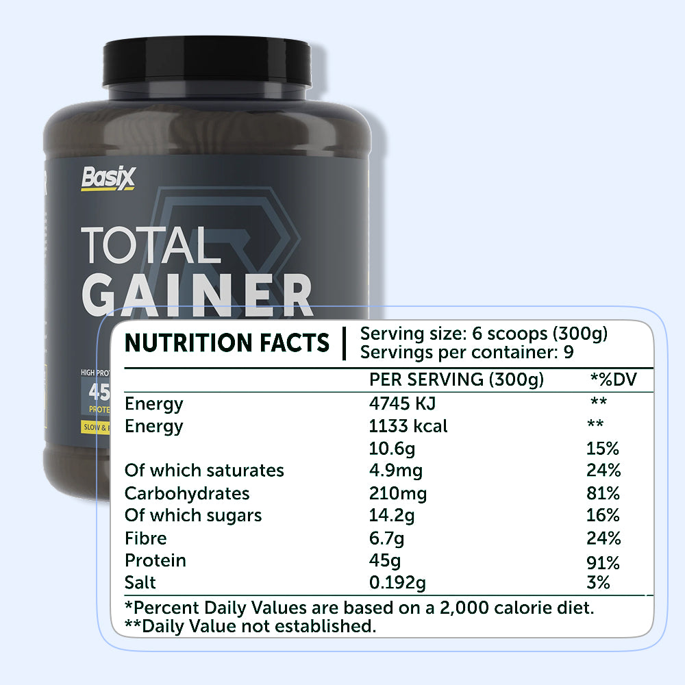 Basix Gain Total Gainer - High Protein Weight Gainer, Vanilla Whip, 6 LB