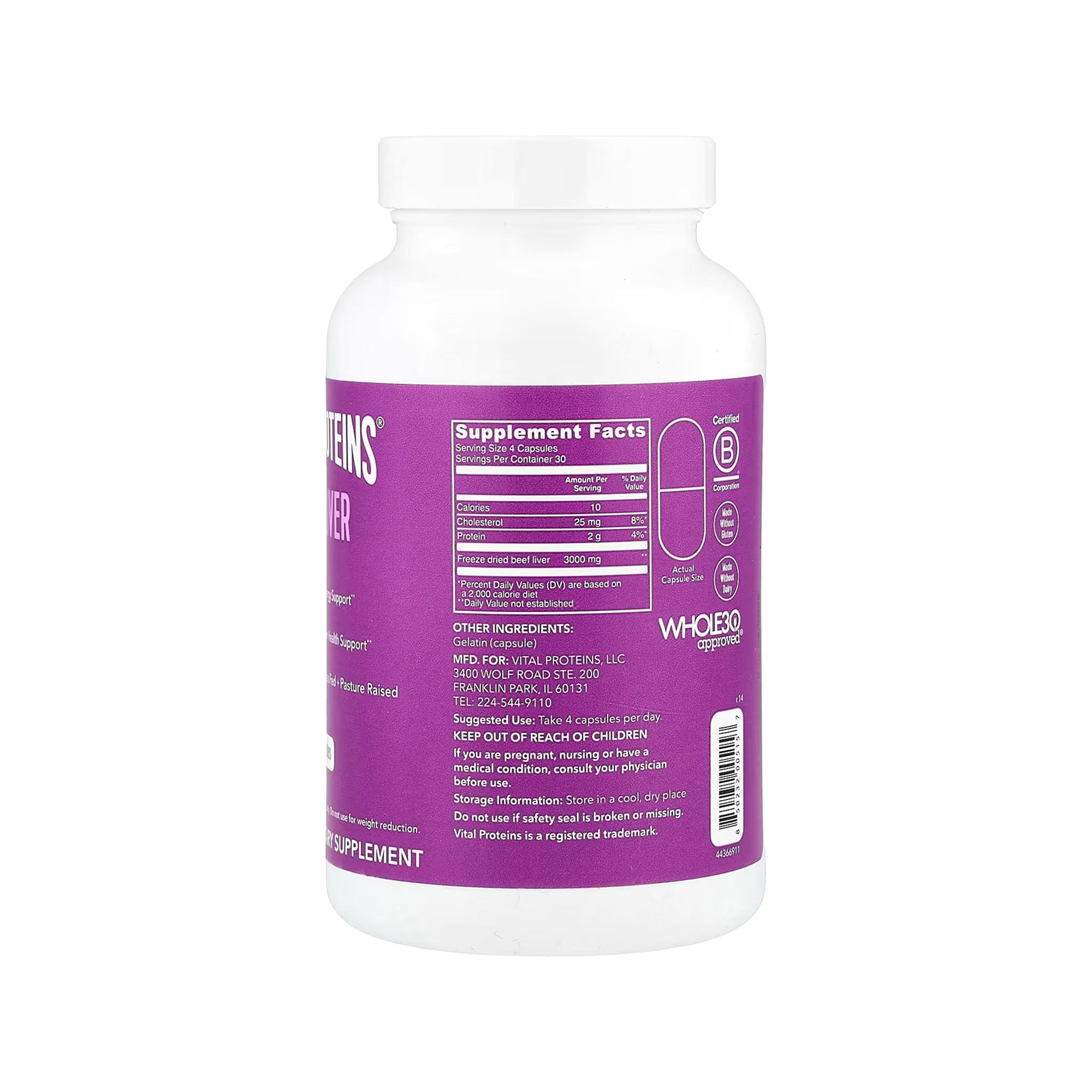 Beef Liver 750mg Dietary Supplement - 120 Capsules