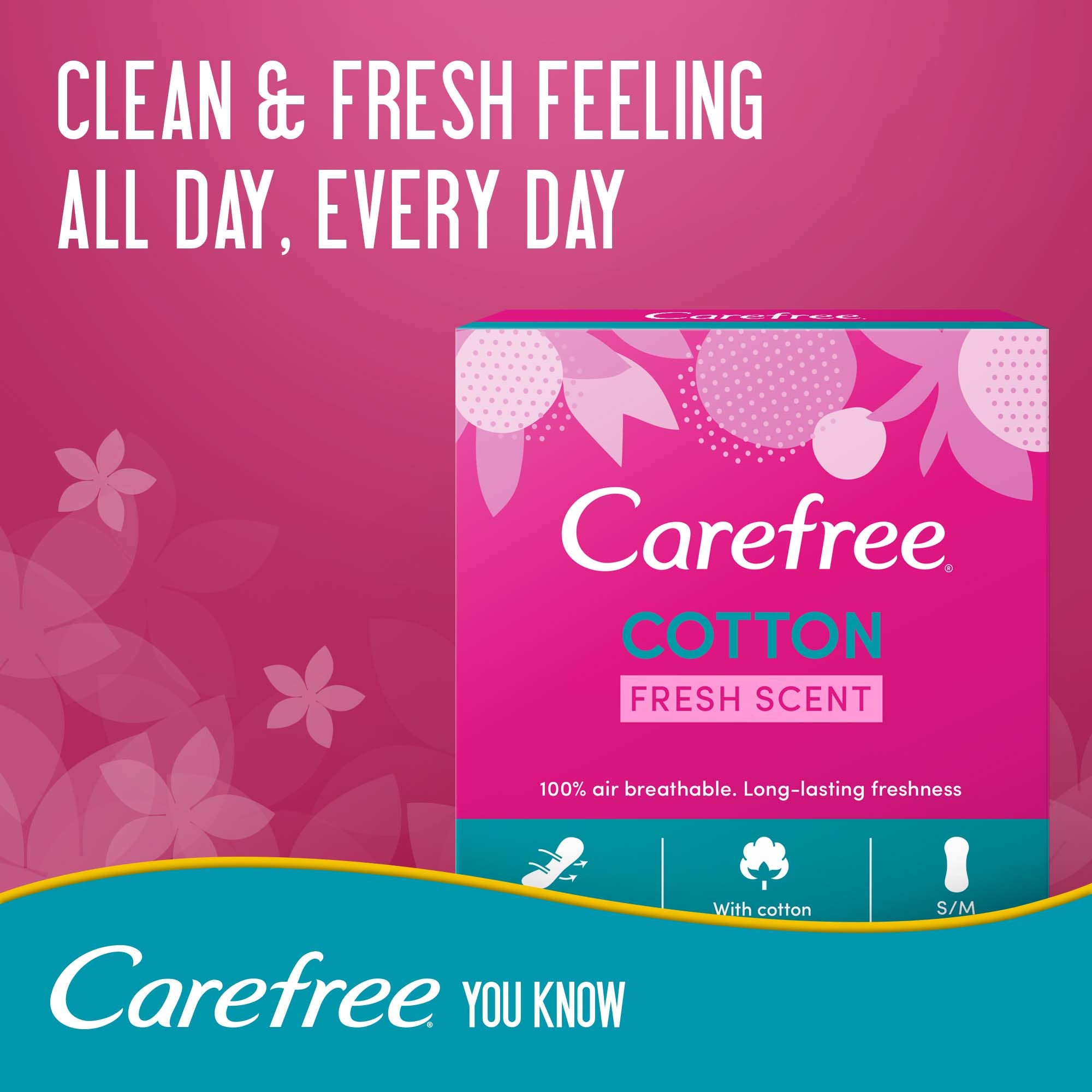 Carefree فوط بدون رائحة، حجم كبير 56 قطعة