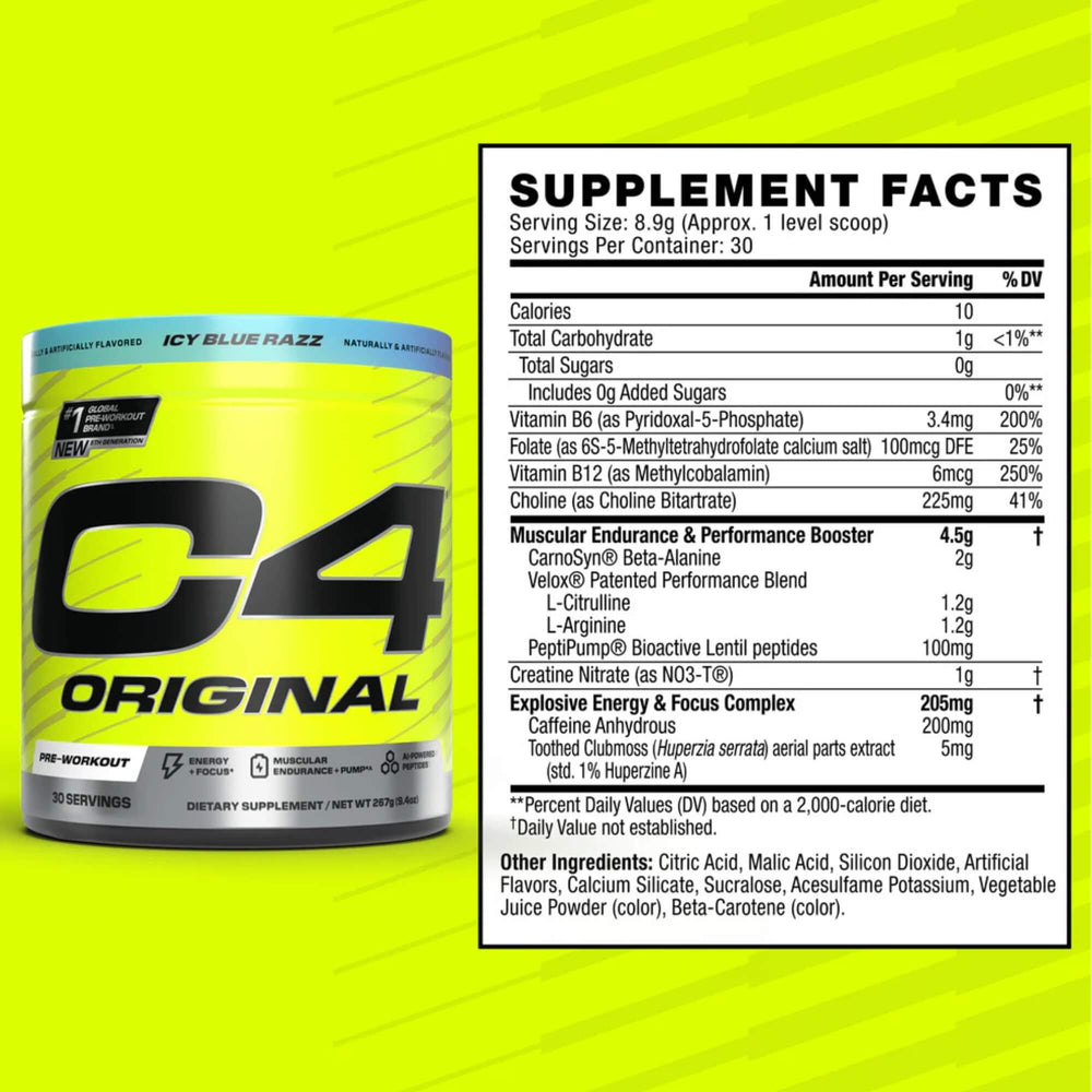 Cellucor C4 Original Pre-Workout 30 Servings - Icy Blue Raspberry 282g (9.9oz)
