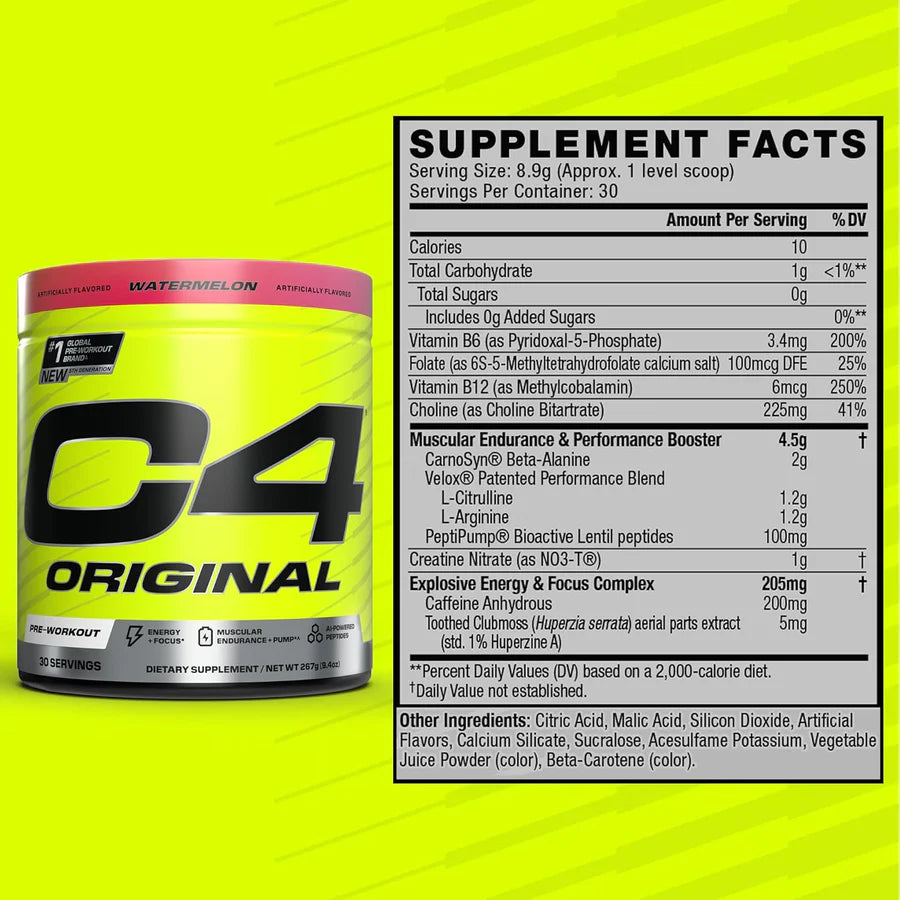 Cellucor C4 Original Pre-Workout Powder - Explosive Energy - Watermelon - 30 Servings 195g (6.9oz)