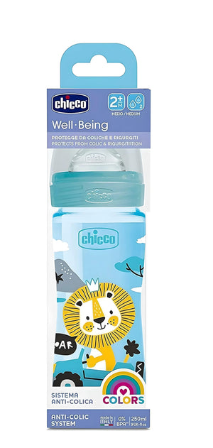 CHICCO BOTTLE WB COL PP BOY 250 MED SIL/NEW