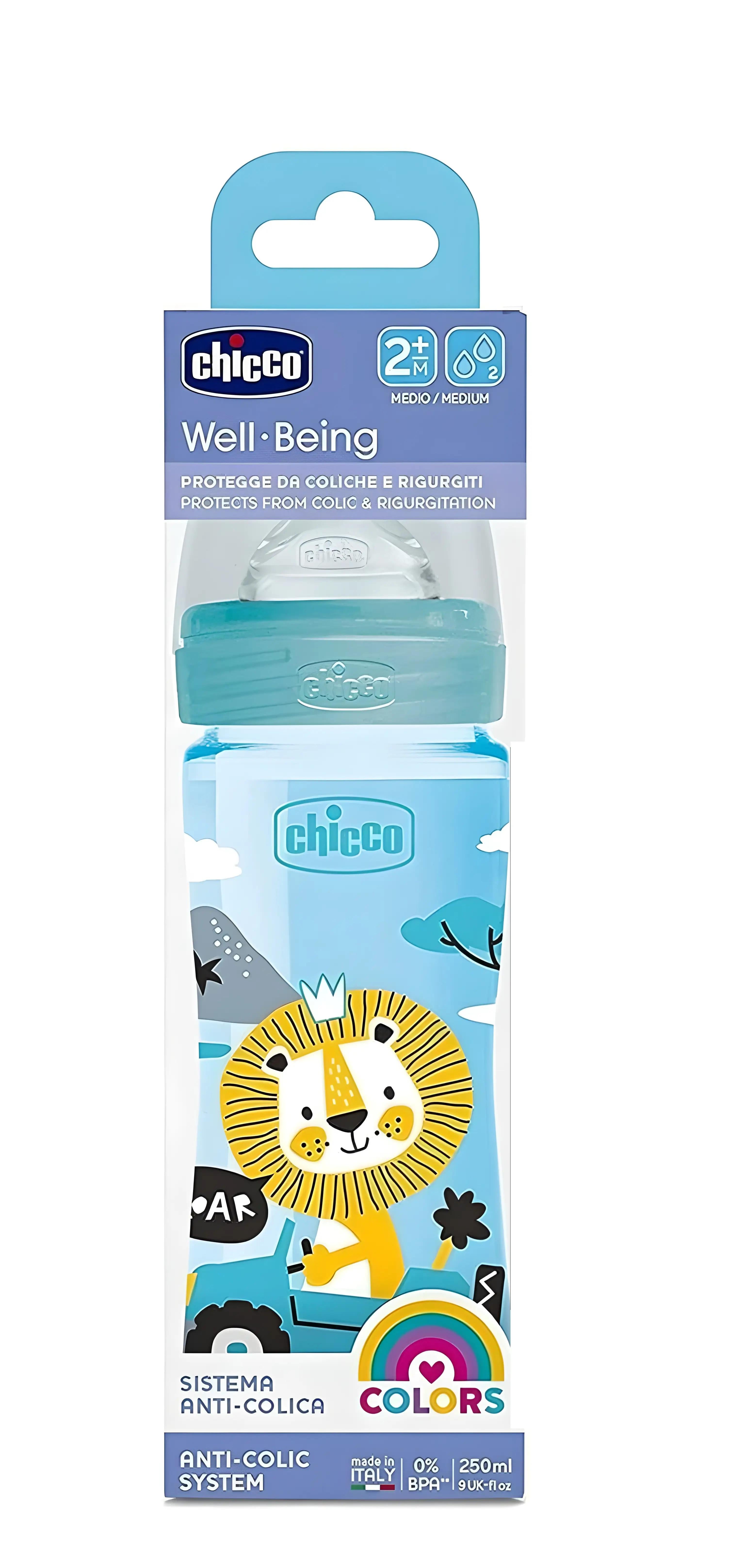CHICCO BOTTLE WB COL PP BOY 250 MED SIL/NEW