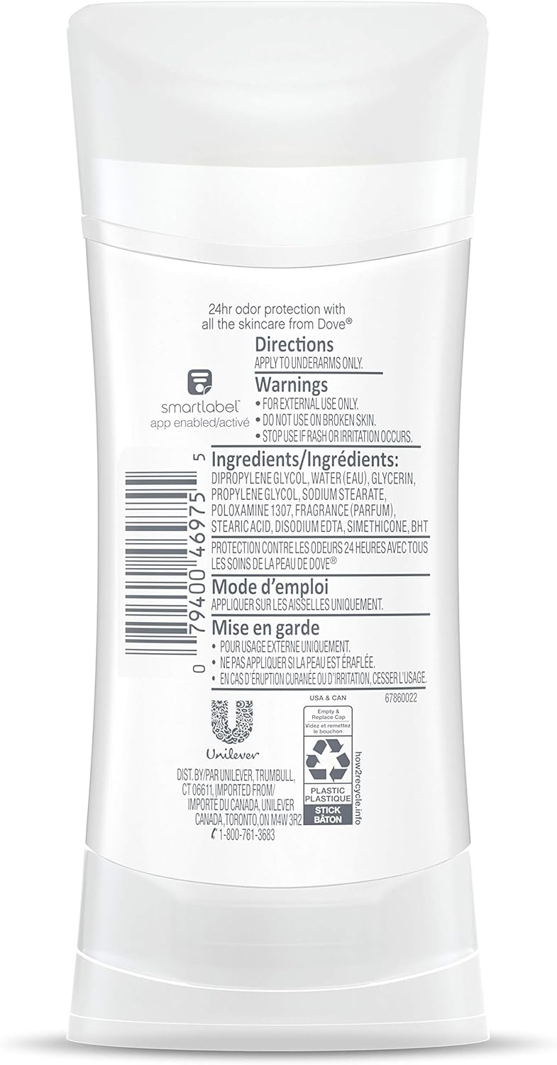 Dove 0% Aluminum Deodorant Stick for Sensitive Skin | Fragrance-Free 74g