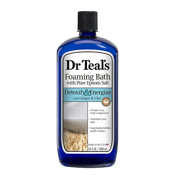 Dr Teals Dr Teals Foaming Bath 1000ml Pure Epsom Salt Detoxify & Energize With Ginger & Clay
