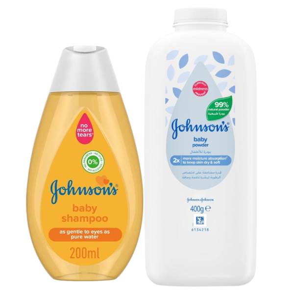 Johnson's baby body powder 400g free + johnson's baby hair shampoo 200ml