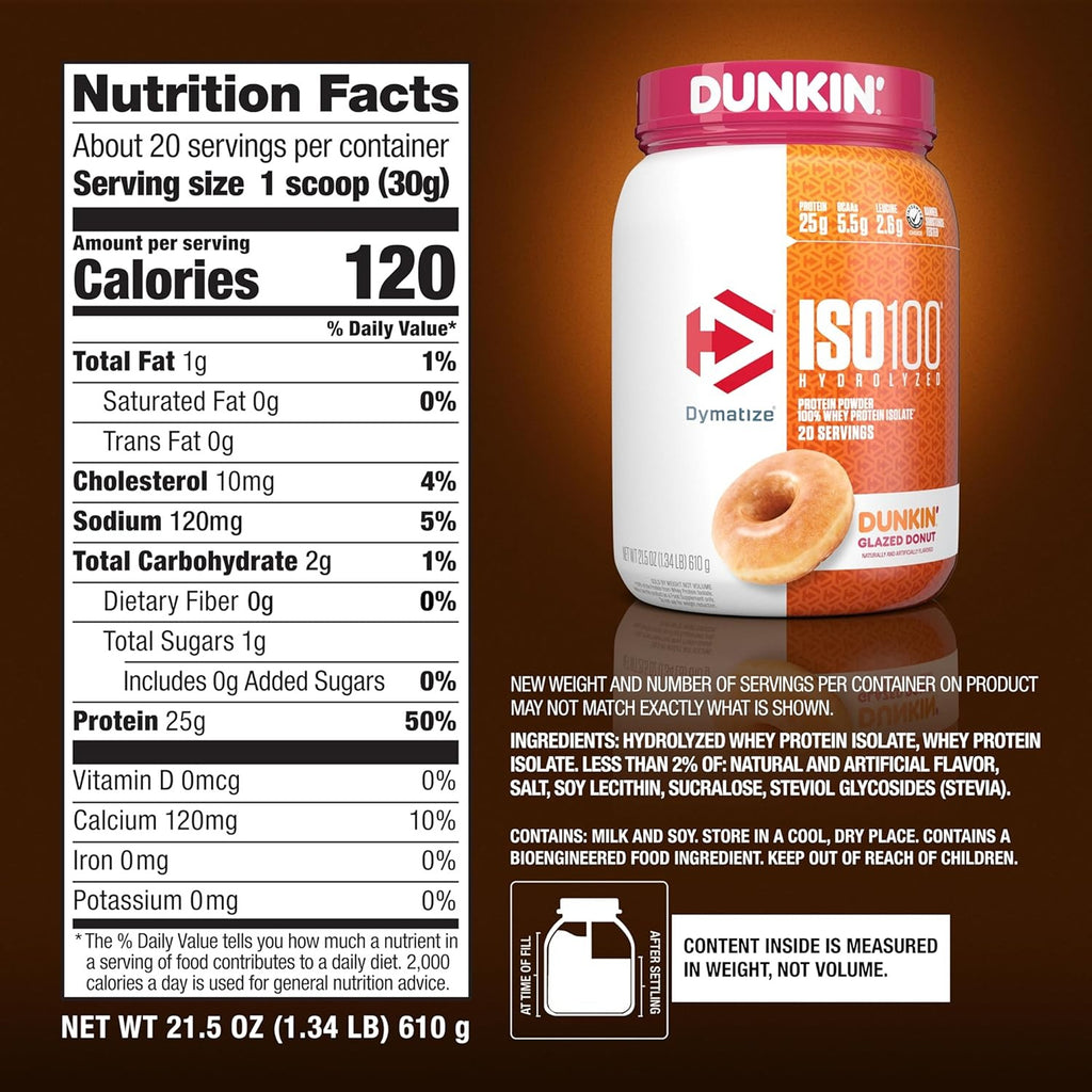 Dymatize ISO 100 Whey Protein Isolate - Dunkin Glazed Donut - 610g