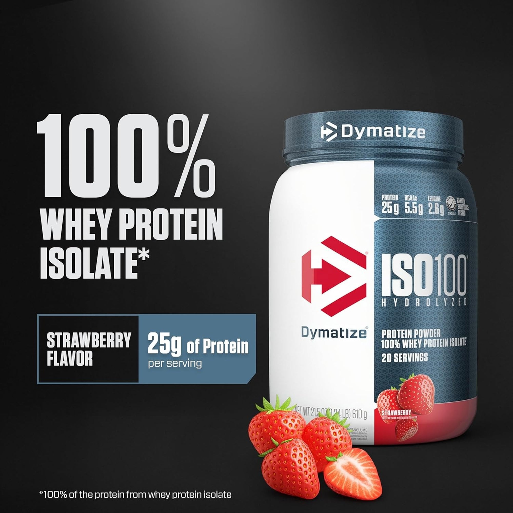 Dymatize ISO 100 Whey Protein Isolate – Strawberry – 610g (20 Servings)