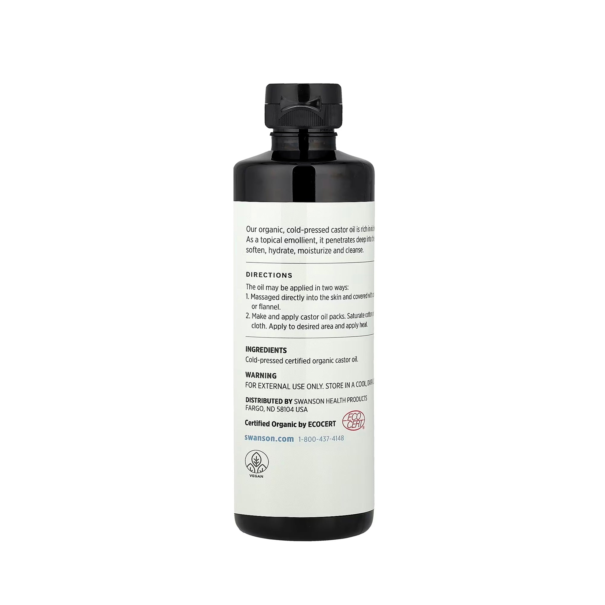 Swanson Certified Organic Cold-Pressed Castor Oil - 16 fl oz (473ml)