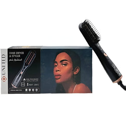 United hair dryer 3 in 1 styler and straightener multiple temperatures anti burn brush