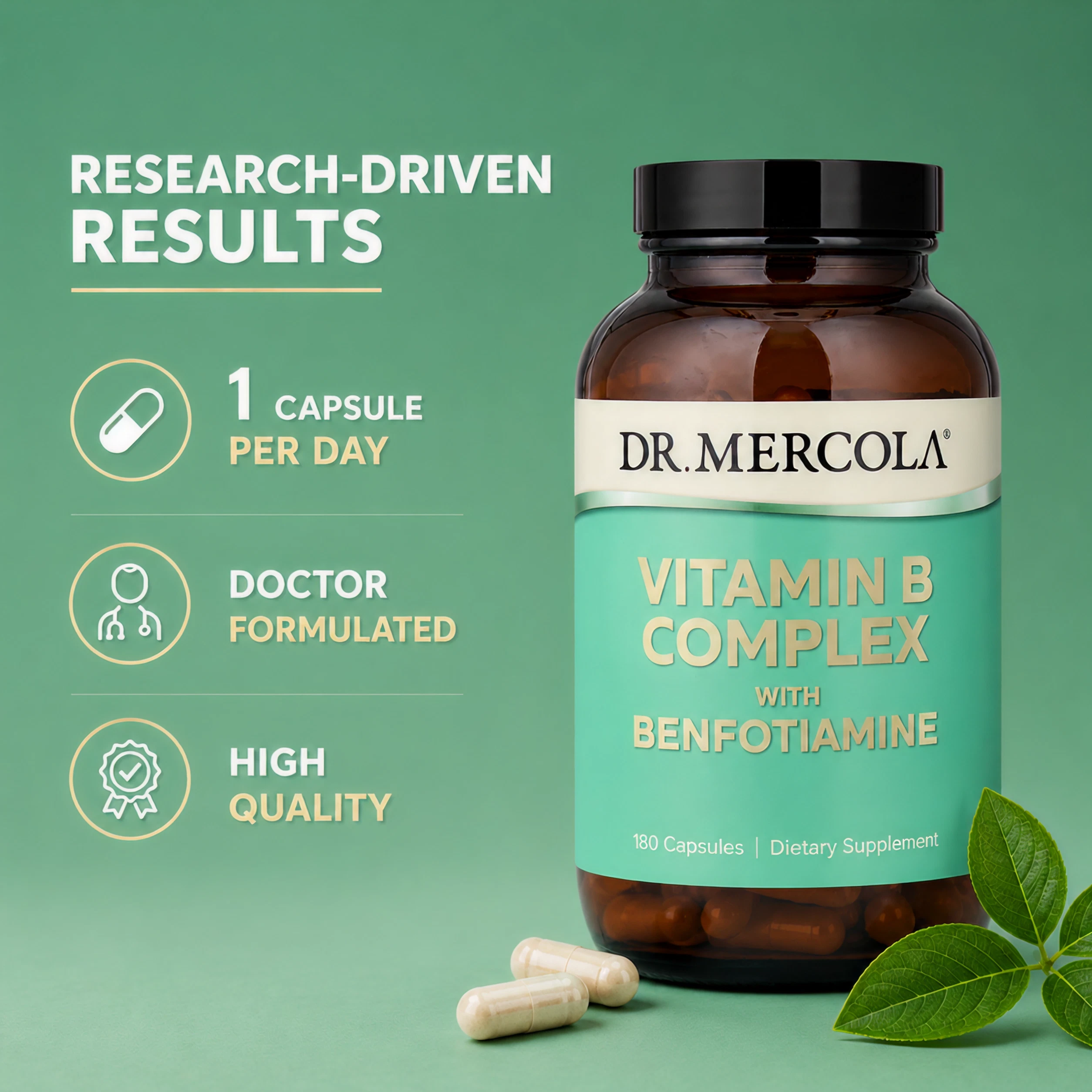 Dr. Mercola Vitamin B Complex with Benfotiamine - 180 Capsules