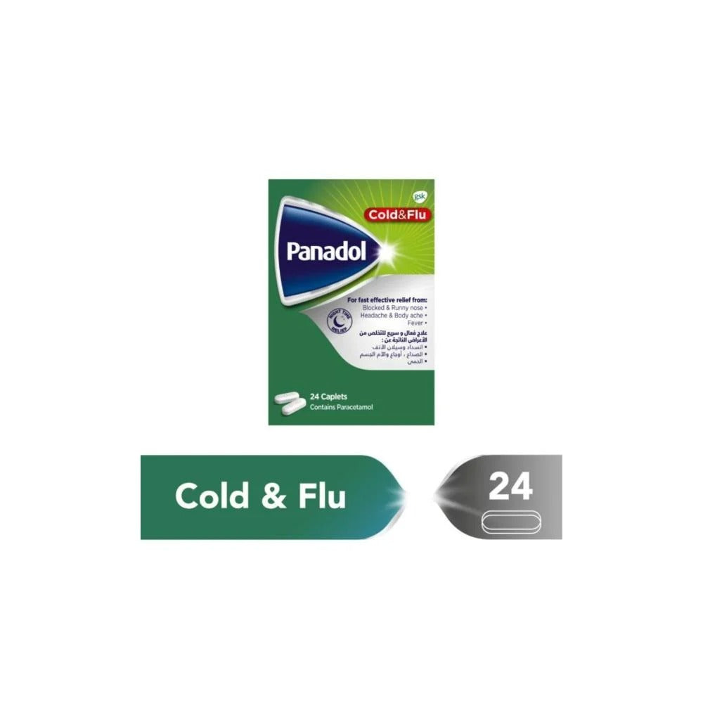 Panadol Cold & Flu Night Relief Caplets – Paracetamol & Decongestant – 24 Caplets