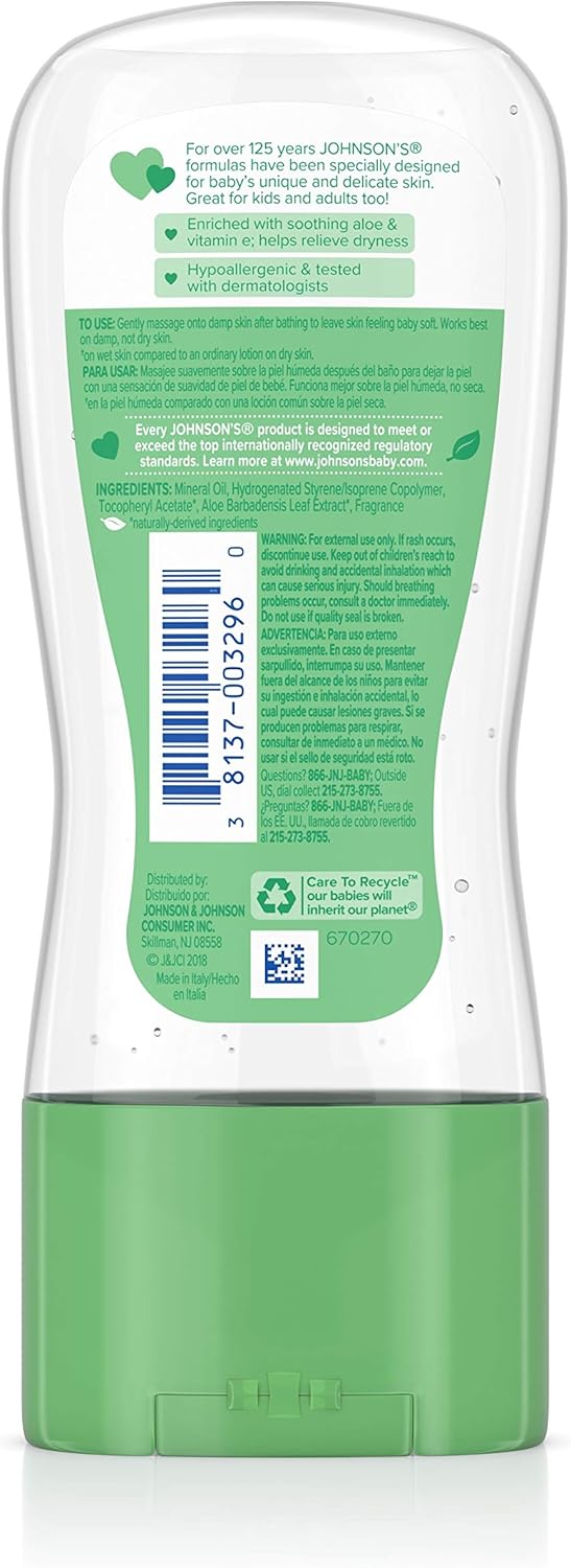Johnson's Baby Oil Gel مع الصبار وفيتامين E – 6.5 أونصة سائلة