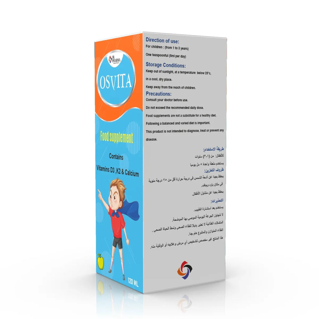 Jr Pharma Osvita سيروب فيتامين D3 K2 كالسيوم 120 ملل