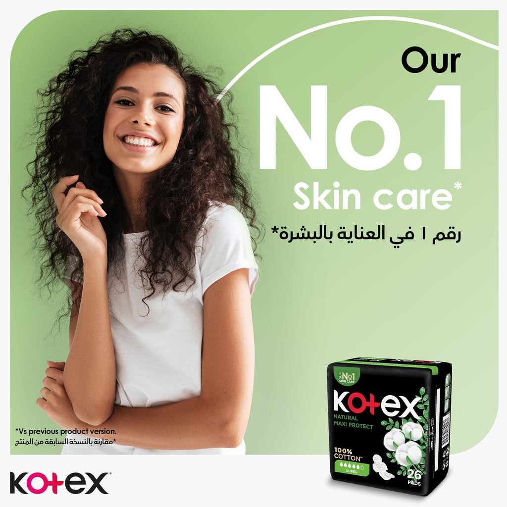 Kotex Natural Maxi Protect Super Pads | Heavy Flow Leak Guard Protection 10 Pads