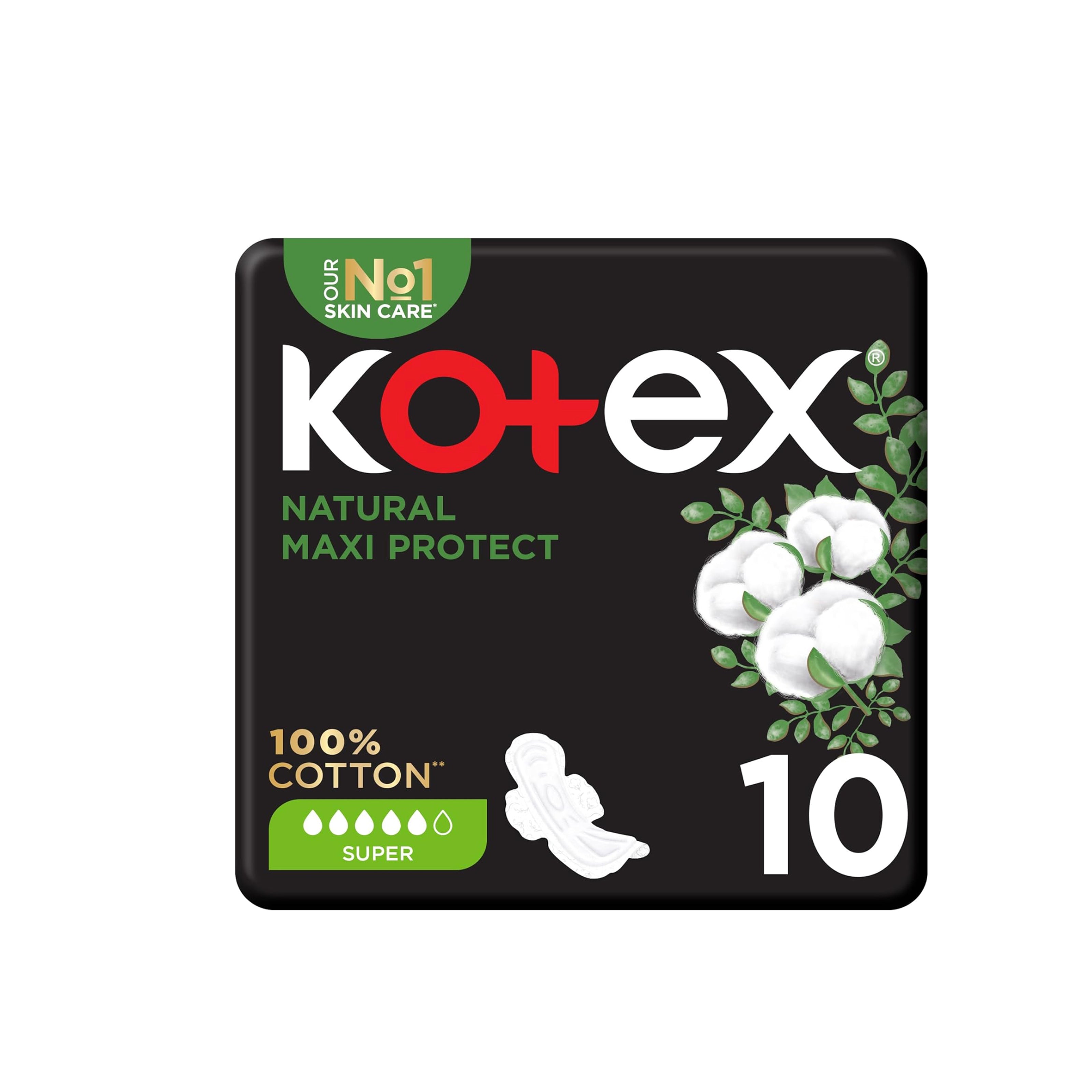 Kotex Natural Maxi Protect Super Pads | Heavy Flow Leak Guard Protection 10 Pads
