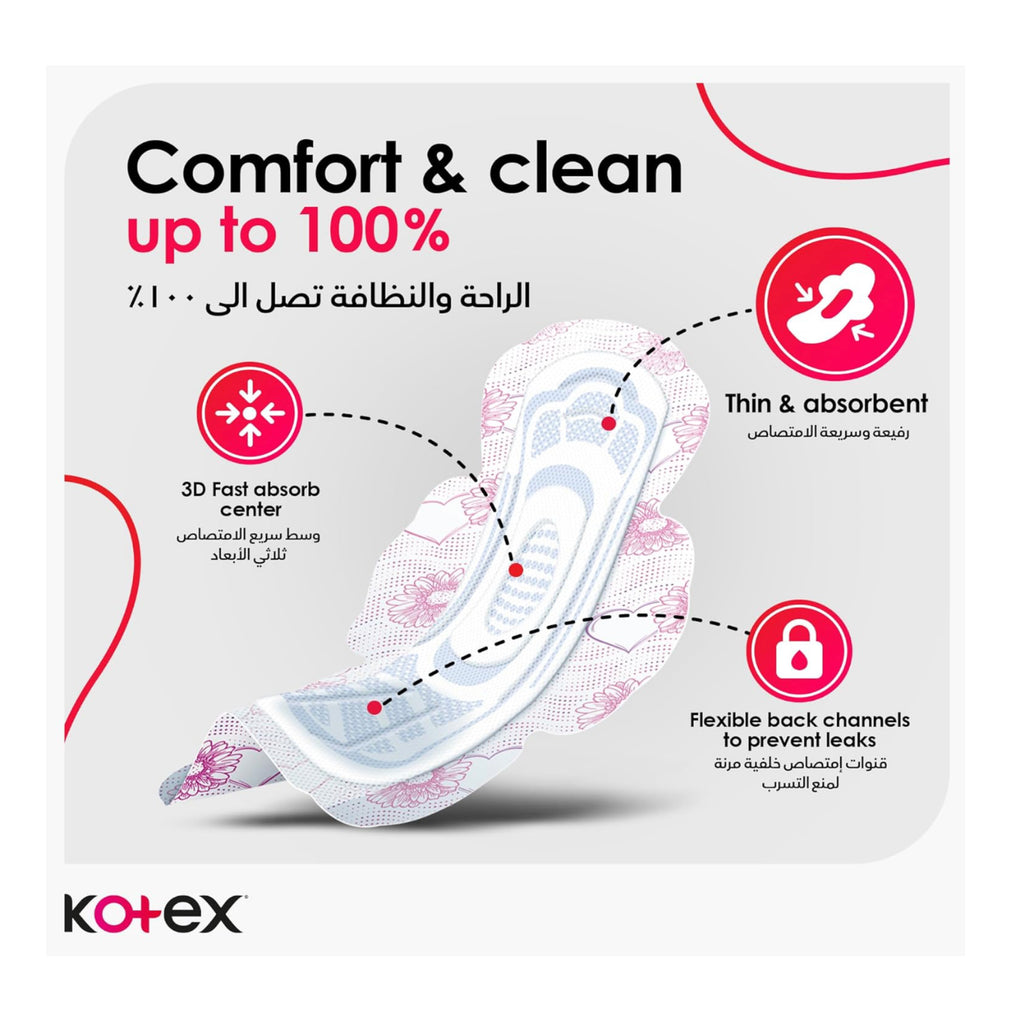 Kotex Ultra Thin Super Sanitary Pads with Wings - 16 Count Pack