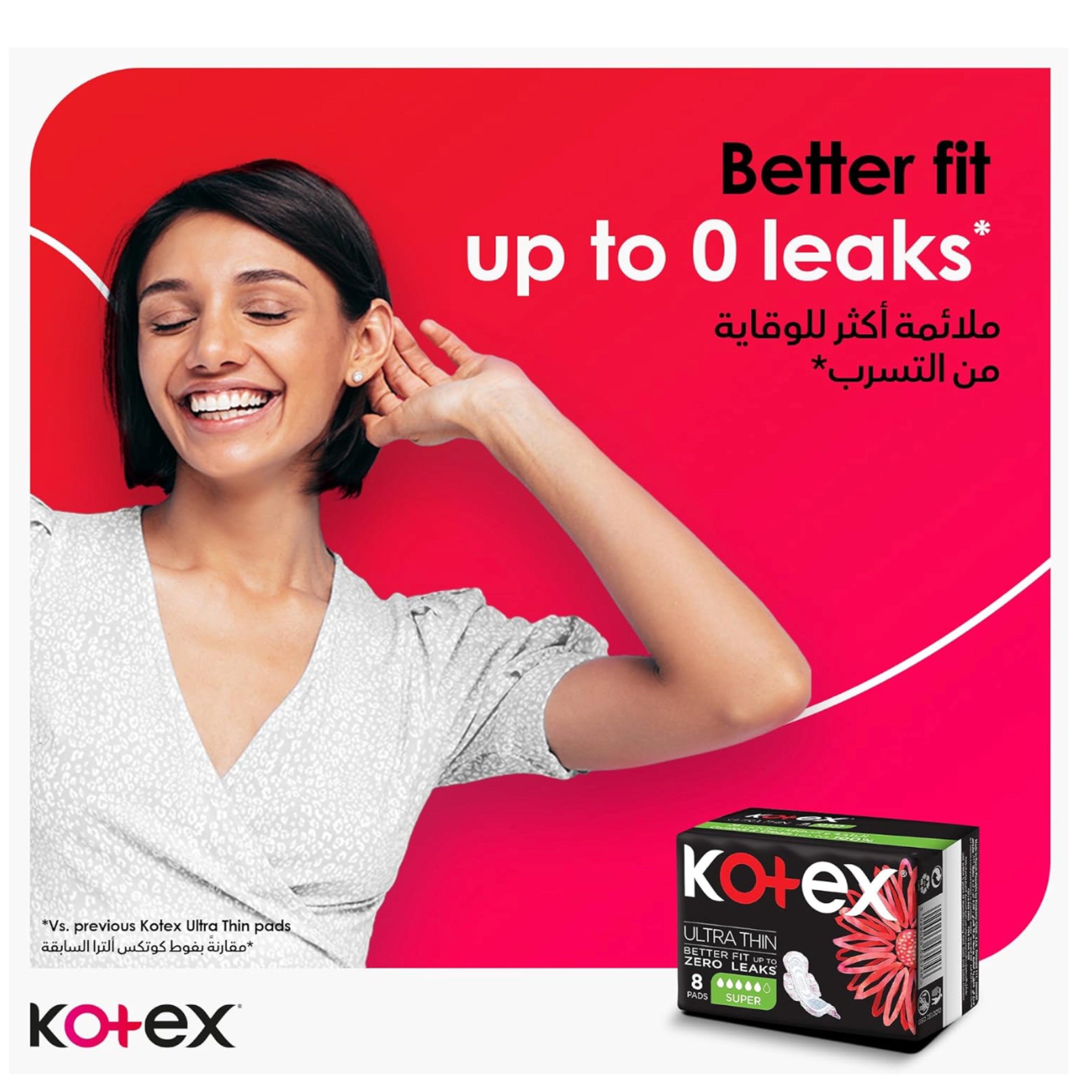 Kotex Ultra Thin Super Sanitary Pads with Wings - 8 Count Pack