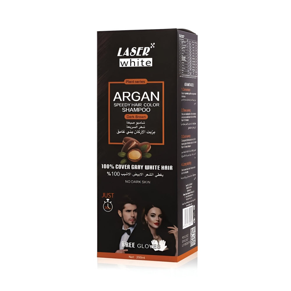 Laser White Laser White Color Shampoo Hair  200ml With Argan Oil Dark Brown